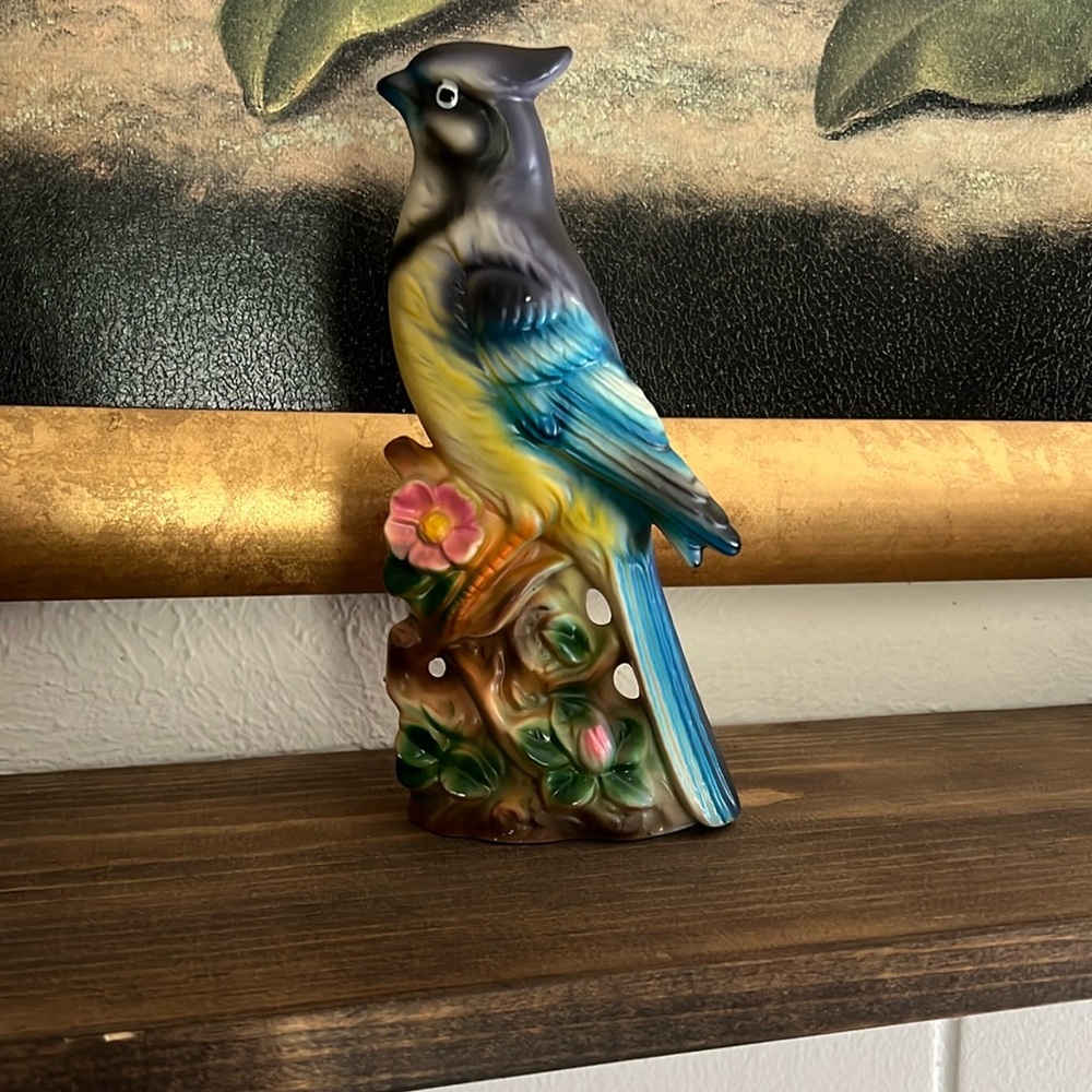 Norleans Japan Blue Jay Figurine Matte Finish Ceramic Bisque Vintage